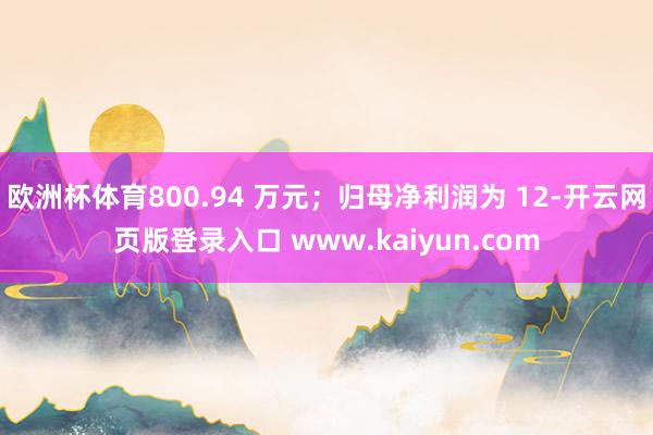 欧洲杯体育800.94 万元；归母净利润为 12-开云网页版登录入口 www.kaiyun.com